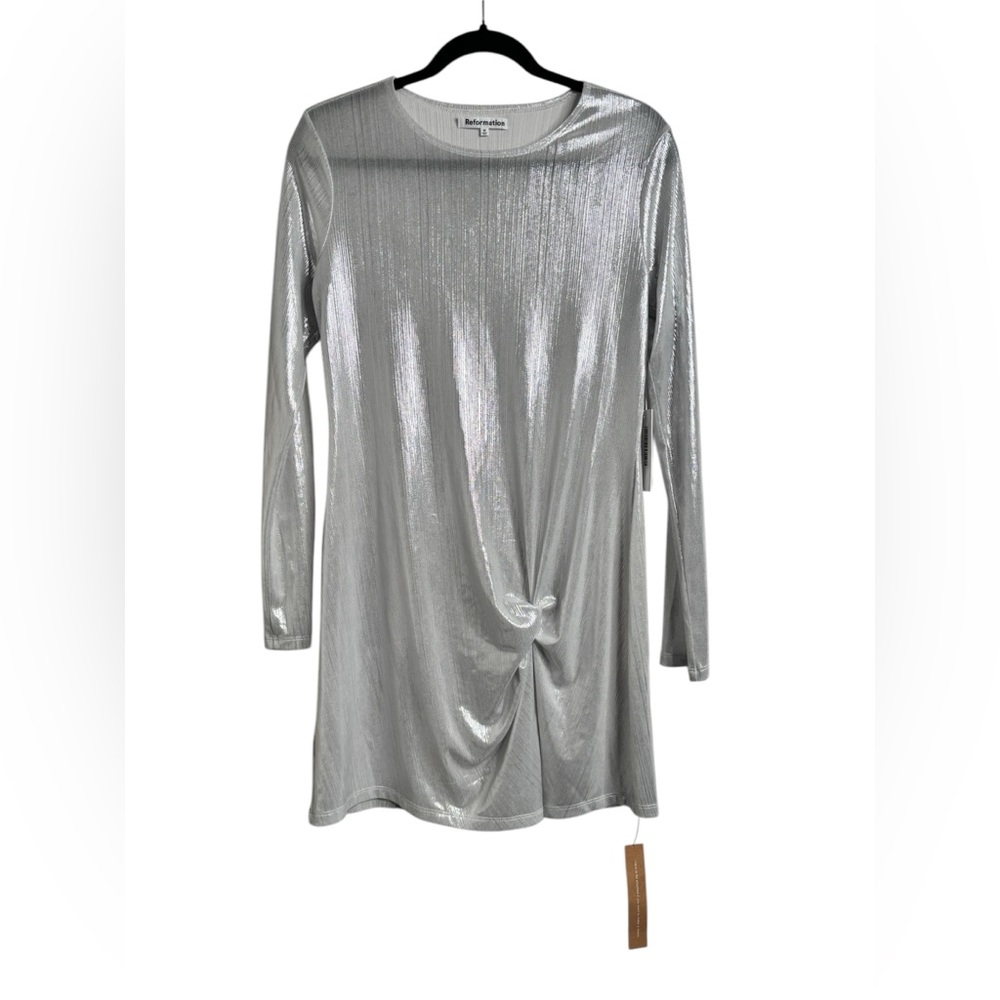 Reformation Roxbury Knit Stretch Mini Dress Medium Silver